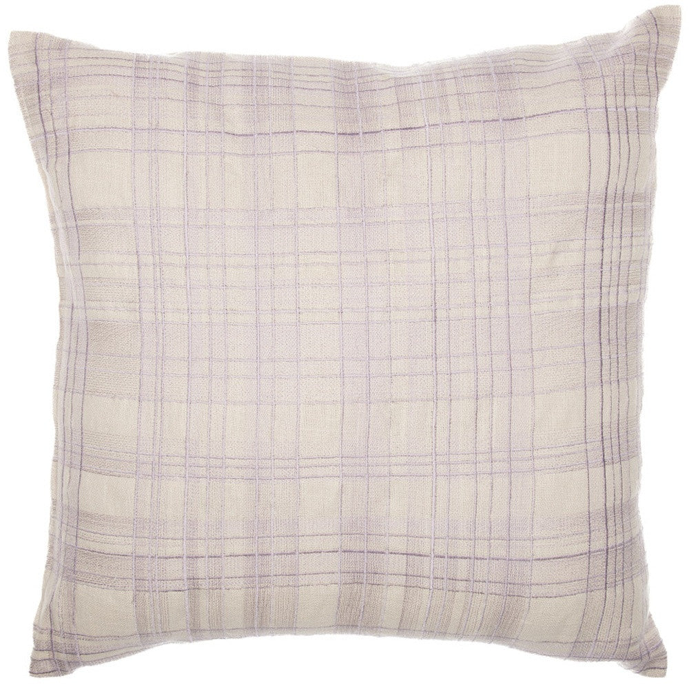 Ivory Check Cotton Blend Pillow w/ Embroidery