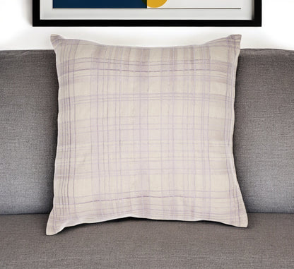 Ivory Check Cotton Blend Pillow w/ Embroidery