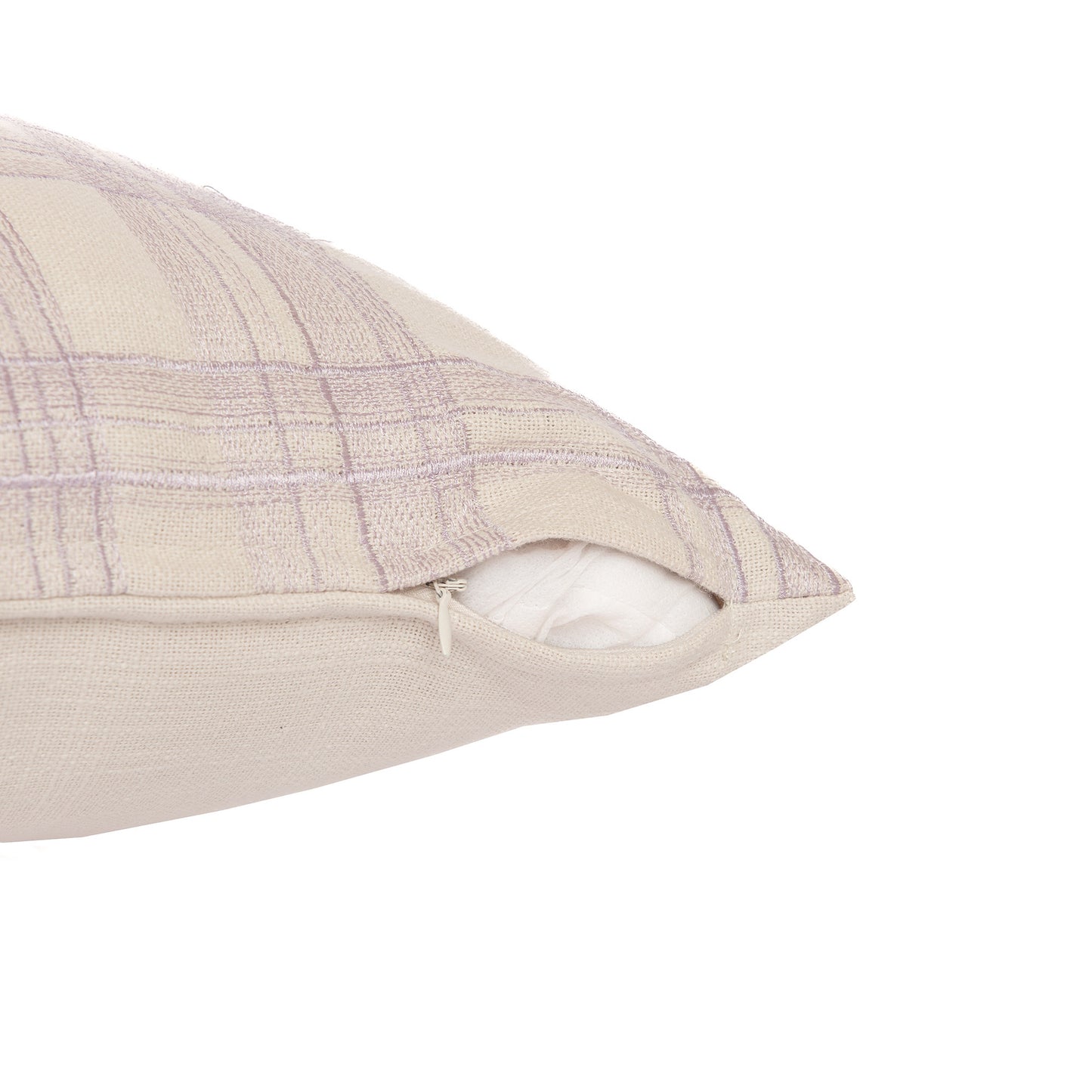 Ivory Check Cotton Blend Pillow w/ Embroidery