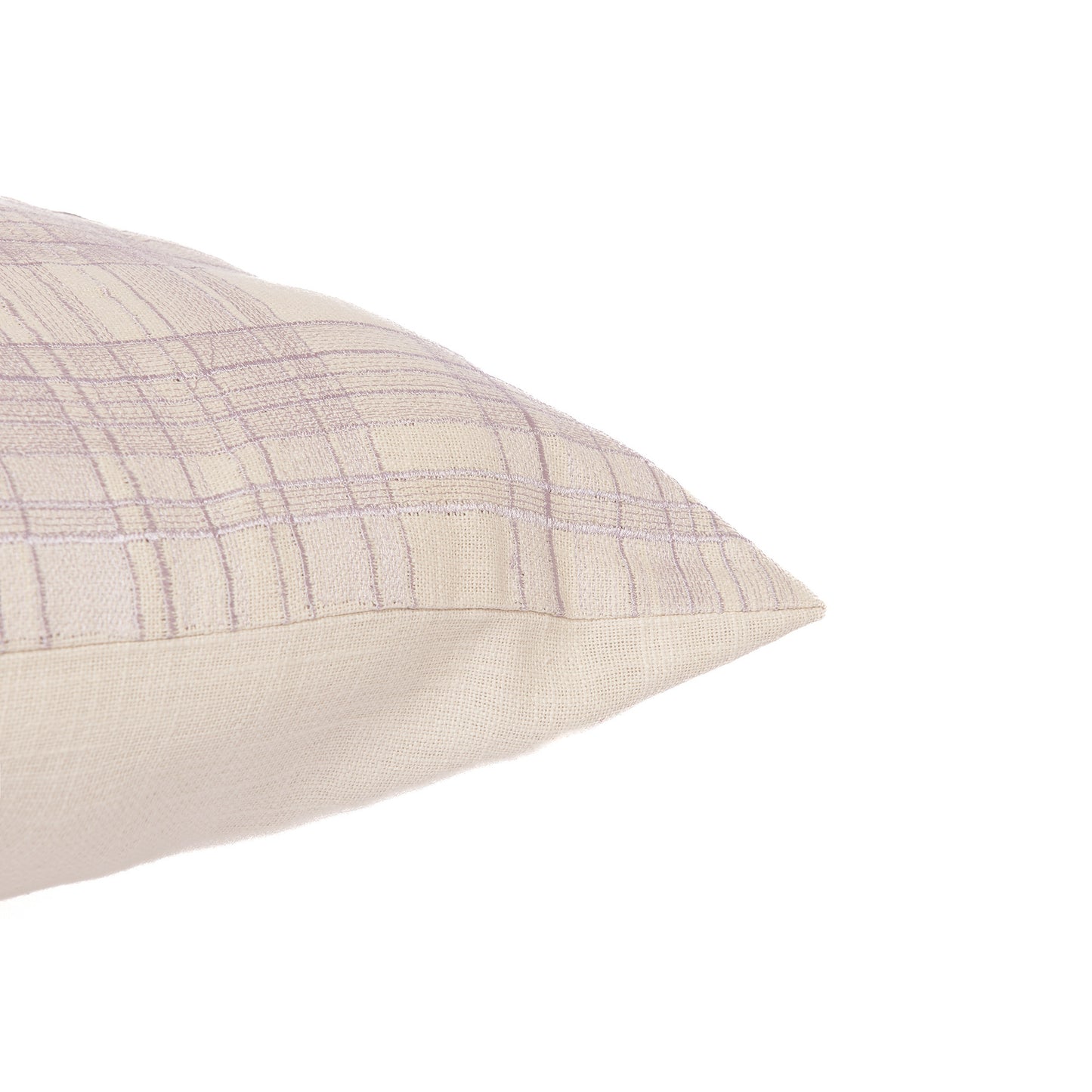Ivory Check Cotton Blend Pillow w/ Embroidery