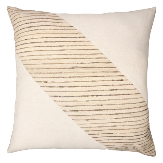 Beige & White Geometric Silk Pillow w/ Embroidery