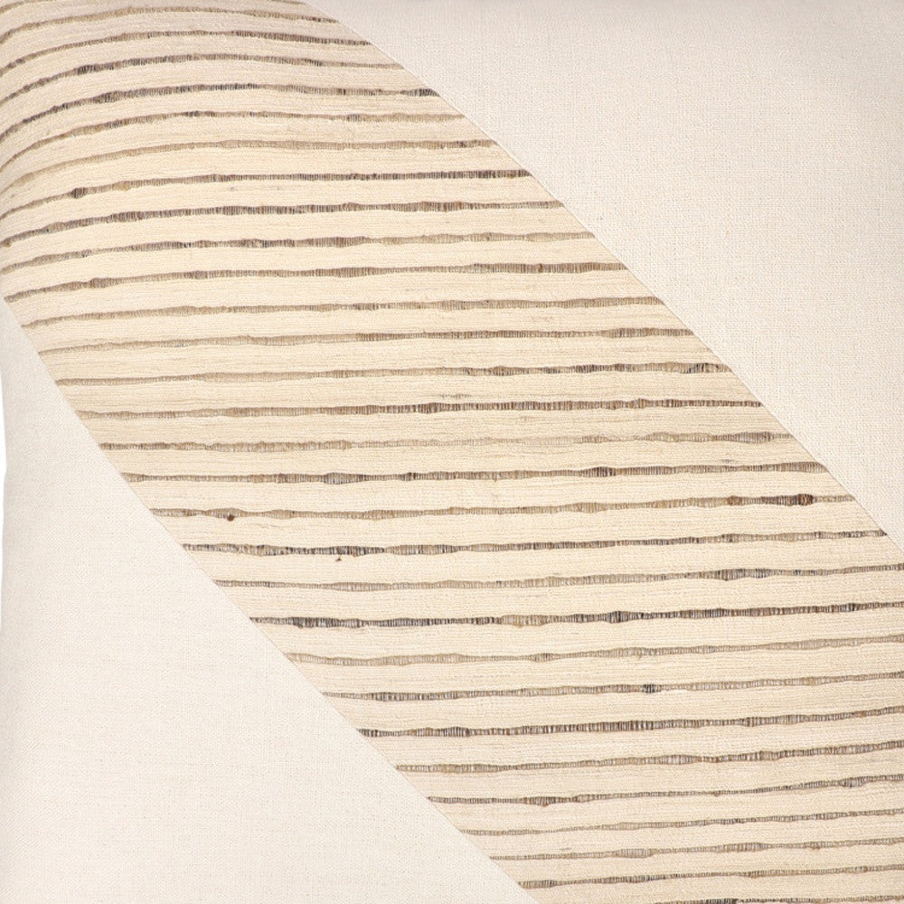 Beige & White Geometric Silk Pillow w/ Embroidery