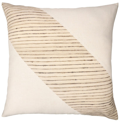 Beige & White Geometric Silk Pillow w/ Embroidery