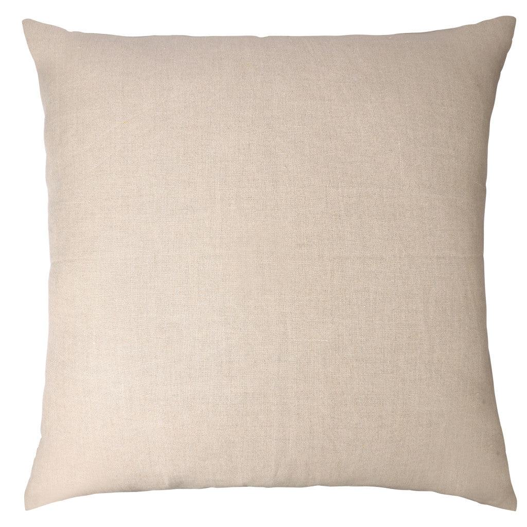 Beige & White Geometric Silk Pillow w/ Embroidery