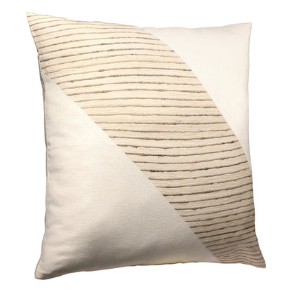 Beige & White Geometric Silk Pillow w/ Embroidery