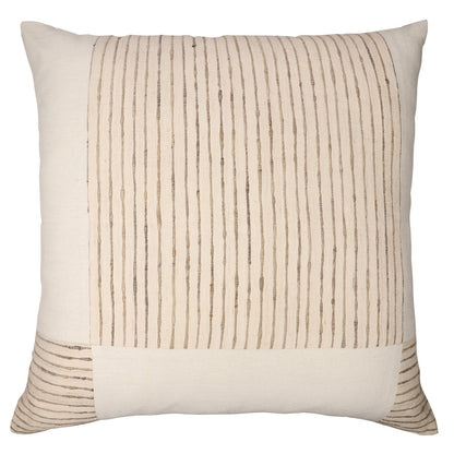 Beige & White Check Silk Pillow w/ Embroidery