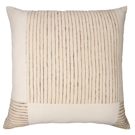 Beige & White Check Silk Pillow w/ Embroidery