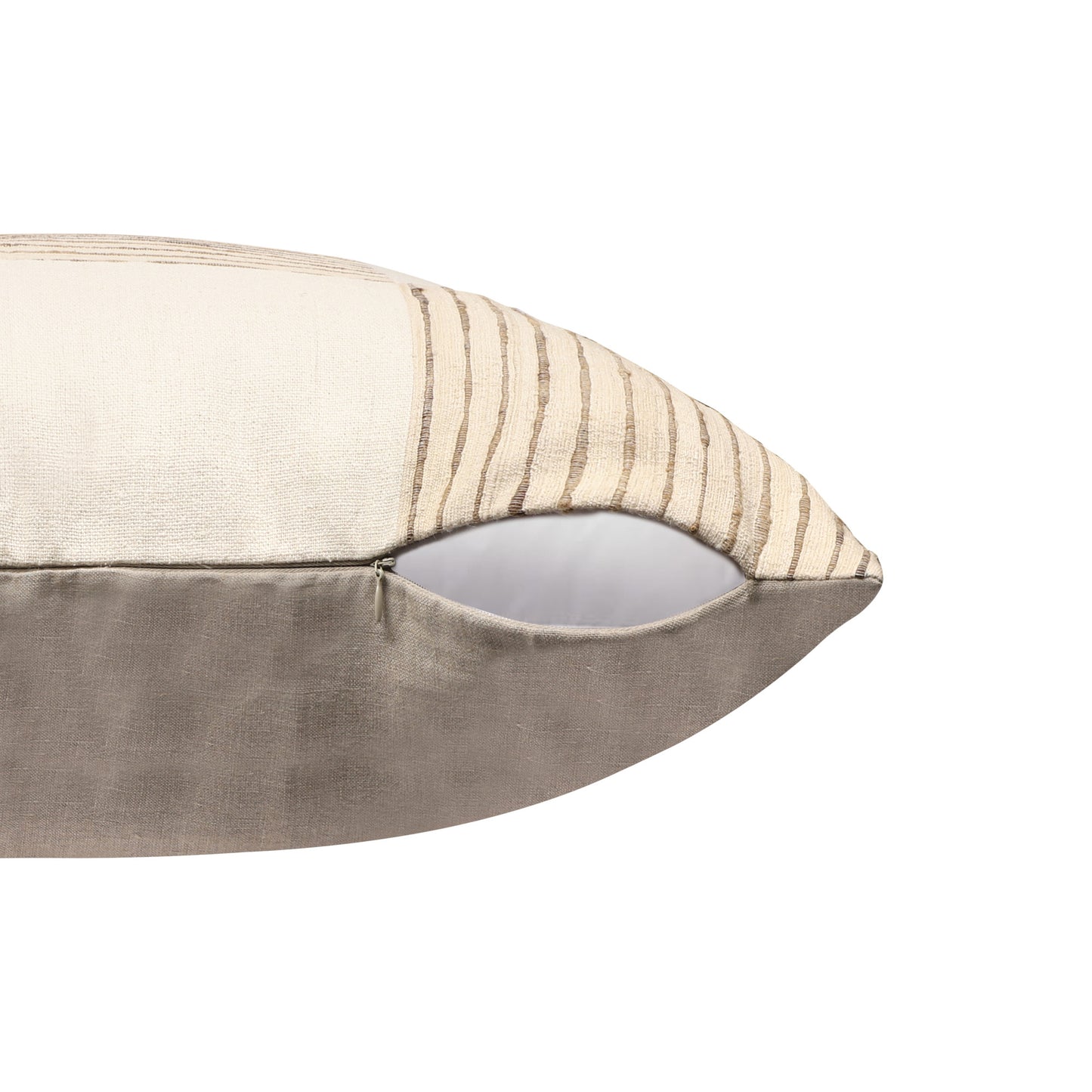Beige & White Check Silk Pillow w/ Embroidery