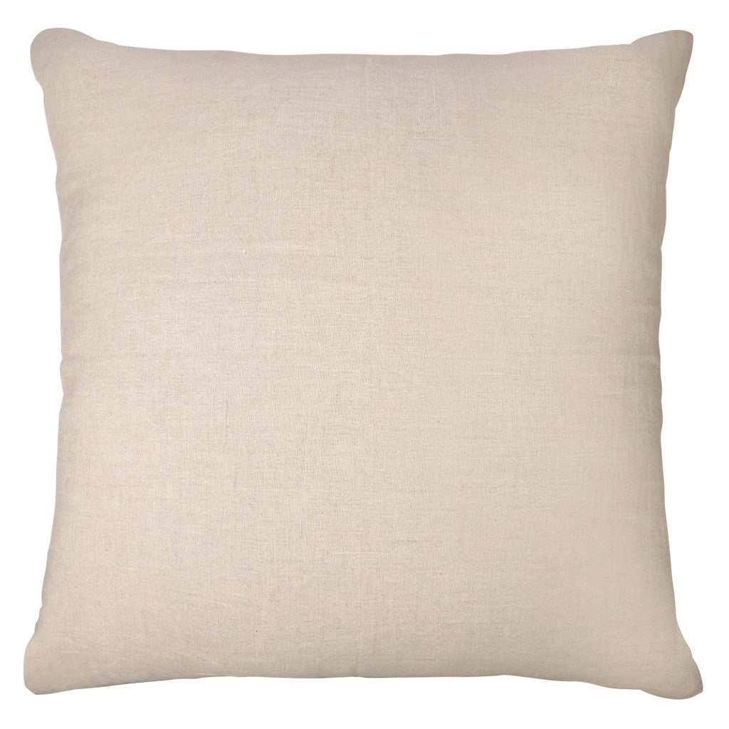 Beige & White Check Silk Pillow w/ Embroidery