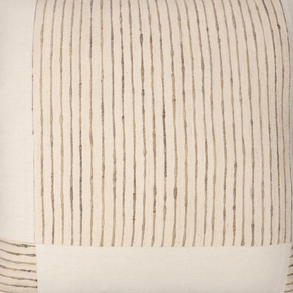 Beige & White Check Silk Pillow w/ Embroidery