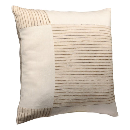 Beige & White Check Silk Pillow w/ Embroidery