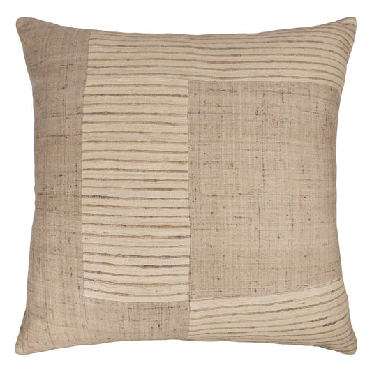 Brown & Beige Geometric Silk Pillow w/ Embroidery