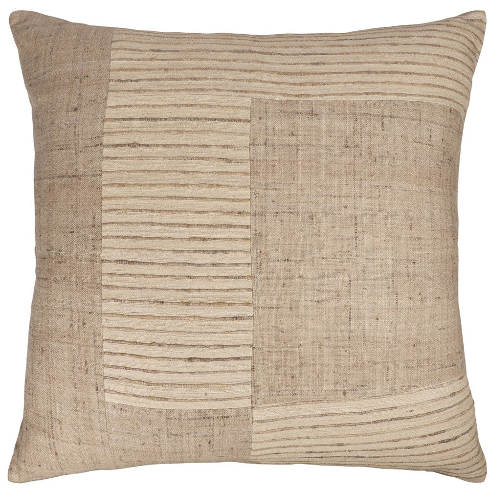 Brown & Beige Geometric Silk Pillow w/ Embroidery