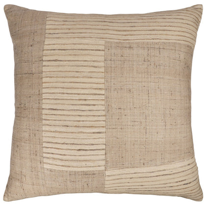 Brown & Beige Geometric Silk Pillow w/ Embroidery
