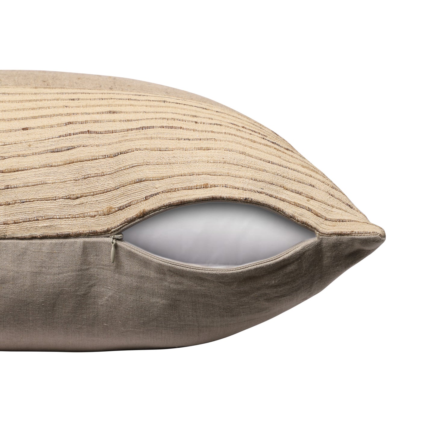 Brown & Beige Geometric Silk Pillow w/ Embroidery