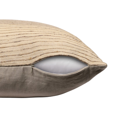 Brown & Beige Geometric Silk Pillow w/ Embroidery