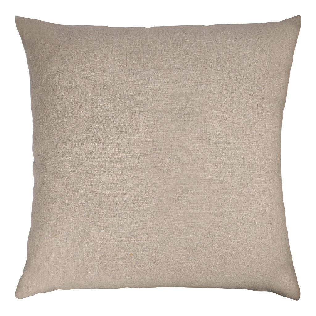 Brown & Beige Geometric Silk Pillow w/ Embroidery