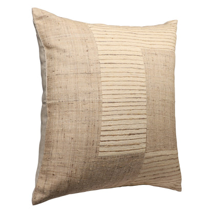Brown & Beige Geometric Silk Pillow w/ Embroidery