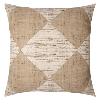 Brown & Beige Diamond Silk Pillow w/ Embroidery