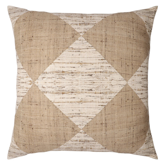 Brown & Beige Diamond Silk Pillow w/ Embroidery