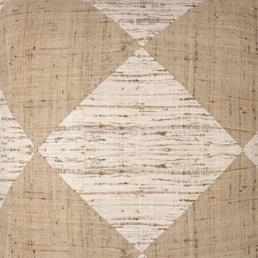 Brown & Beige Diamond Silk Pillow w/ Embroidery