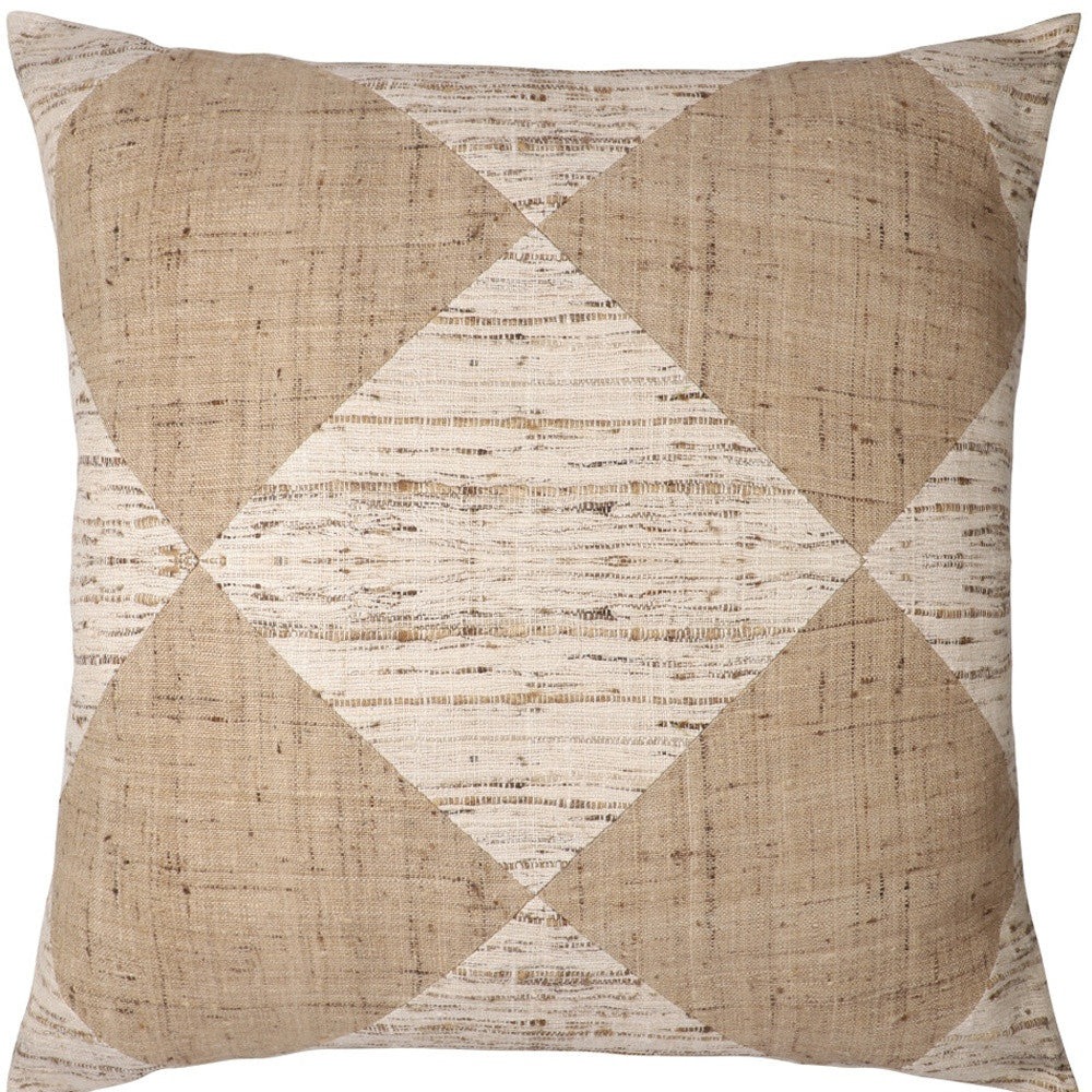 Brown & Beige Diamond Silk Pillow w/ Embroidery