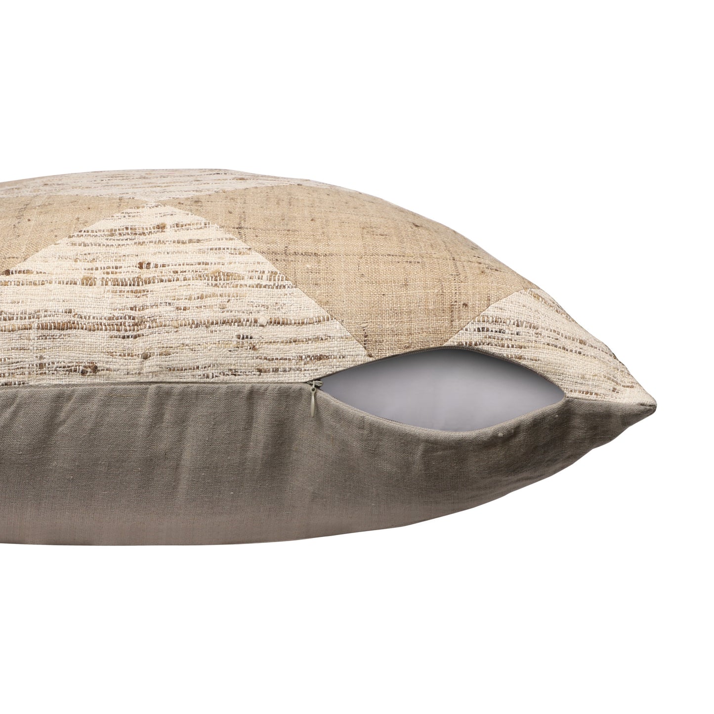 Brown & Beige Diamond Silk Pillow w/ Embroidery