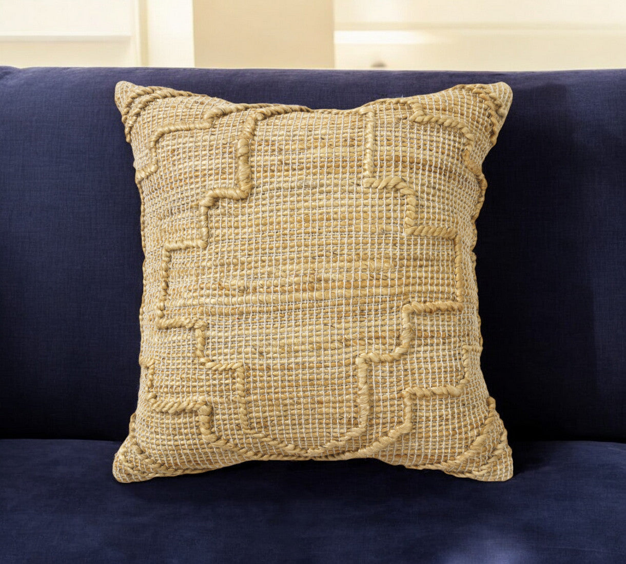 Natural Trellis Jute Pillow w/ Embroidery