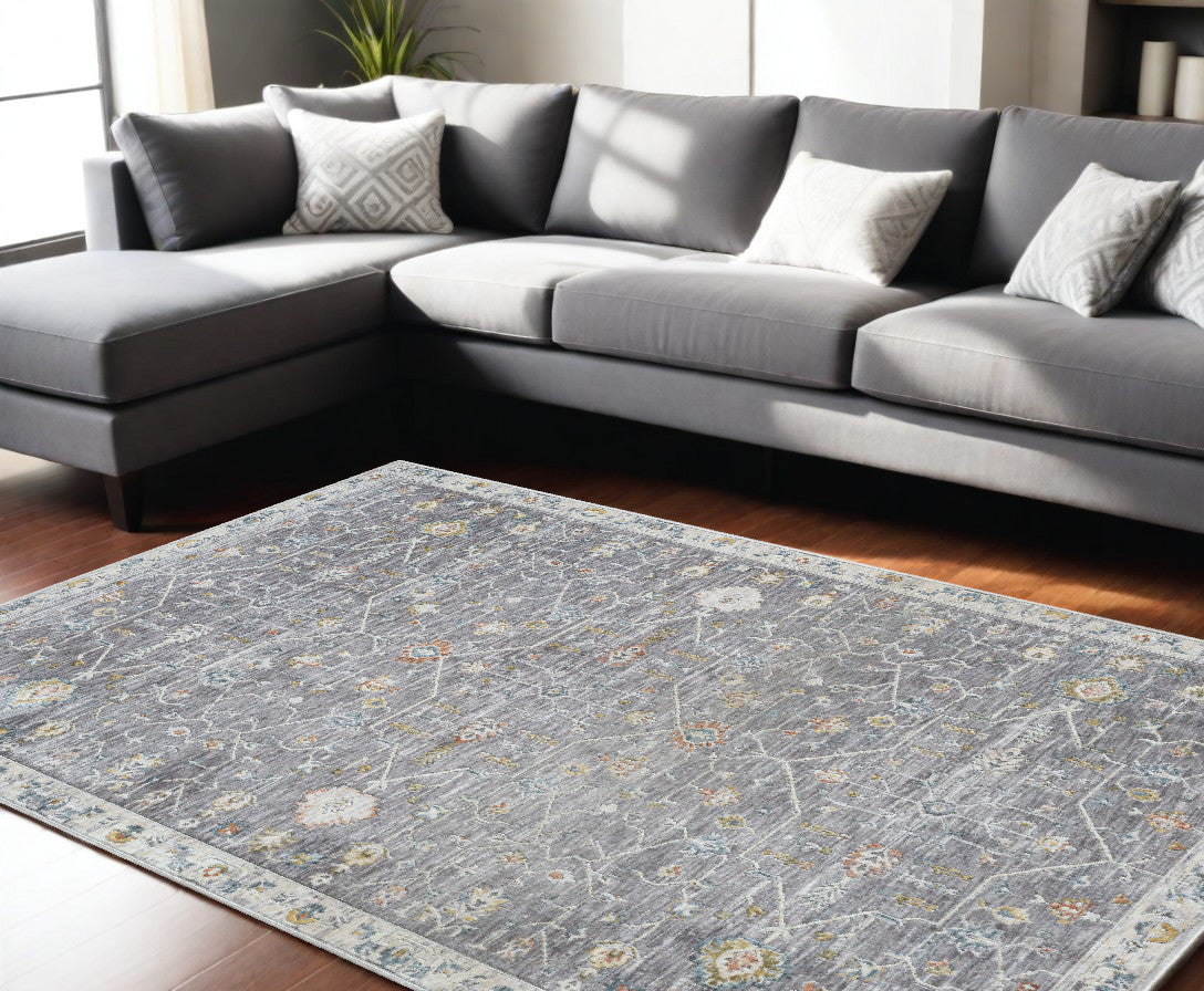 8 x 10 Gray & Ivory Floral Rug
