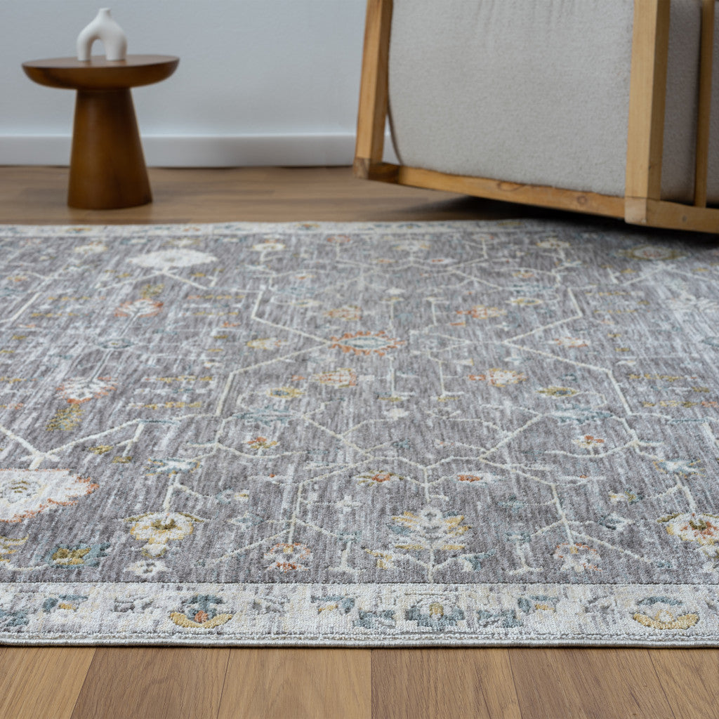 8 x 10 Gray & Ivory Floral Rug