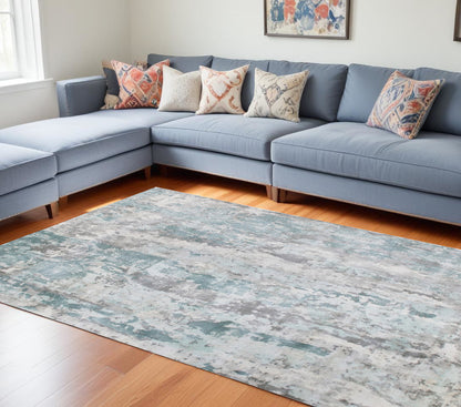 9 x 12 Ivory Blue & Gray Wool Blend Hand Loomed Rug