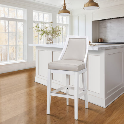 Gray & White Faux Leather & Solid Wood Bar Height Swivel Bar Chair