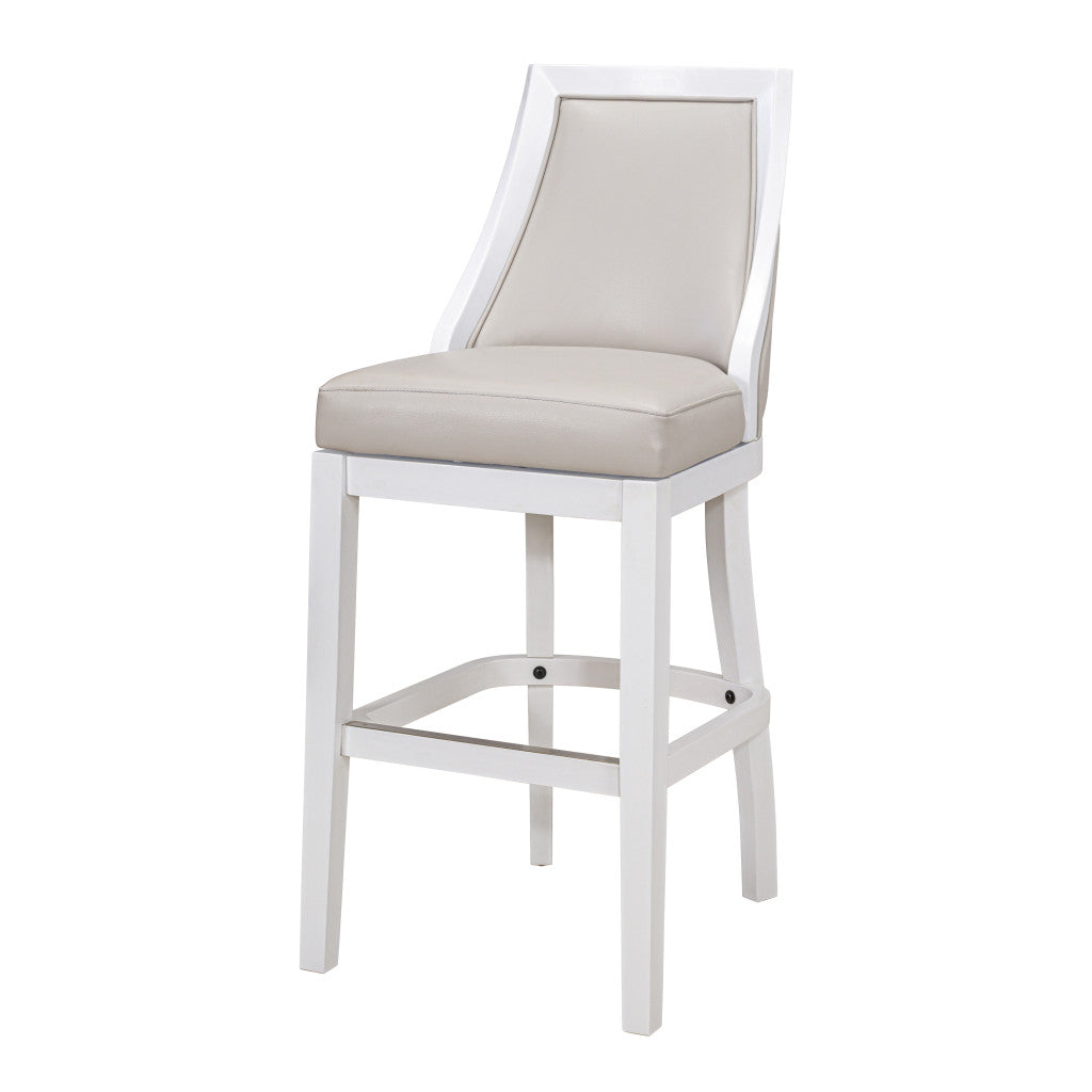 Gray & White Faux Leather & Solid Wood Bar Height Swivel Bar Chair