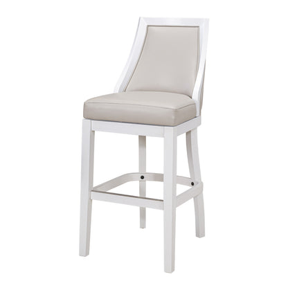 Gray & White Faux Leather & Solid Wood Bar Height Swivel Bar Chair