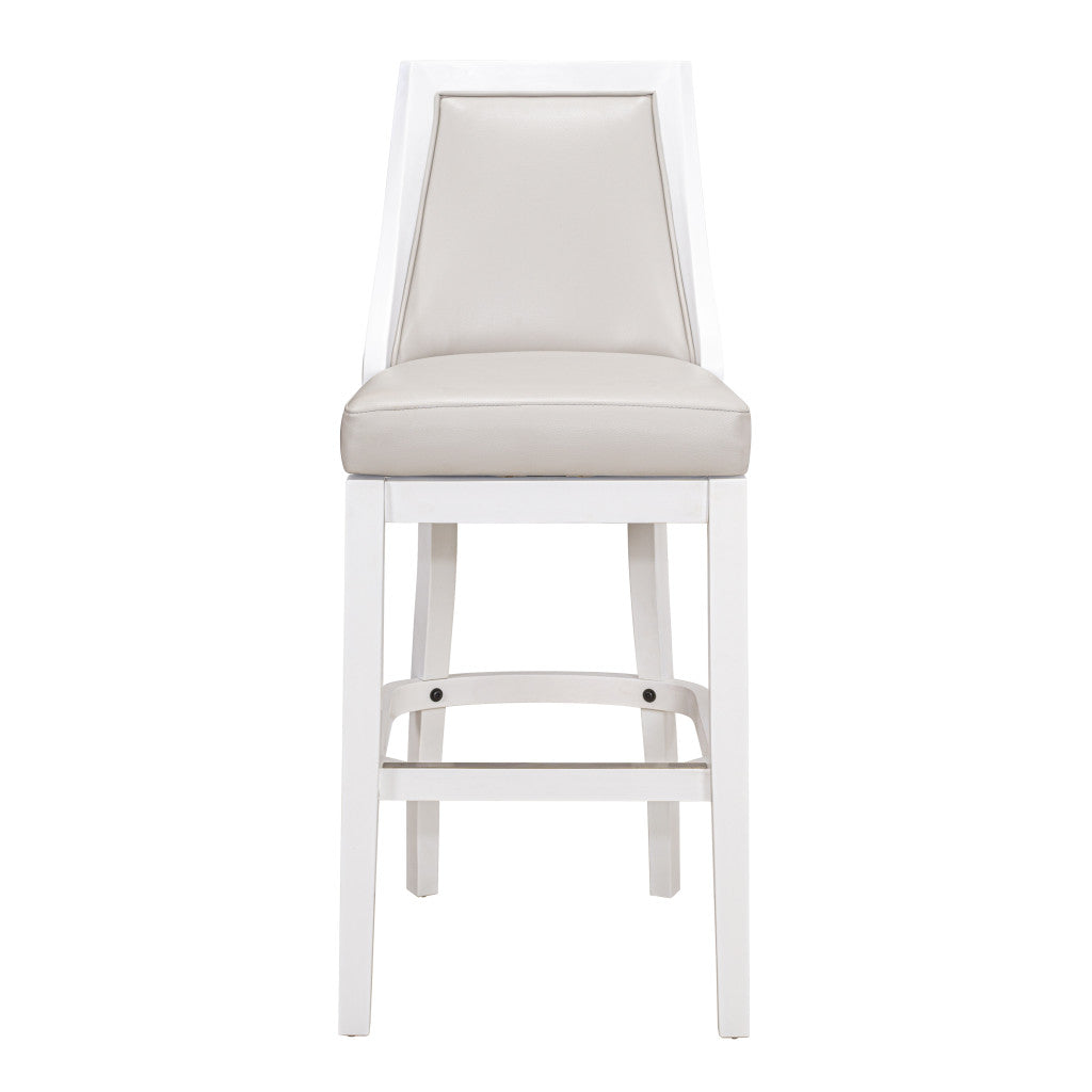 Gray & White Faux Leather & Solid Wood Bar Height Swivel Bar Chair