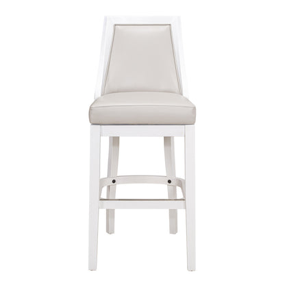 Gray & White Faux Leather & Solid Wood Bar Height Swivel Bar Chair