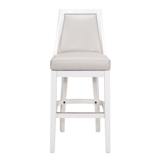 Gray & White Faux Leather & Solid Wood Bar Height Swivel Bar Chair
