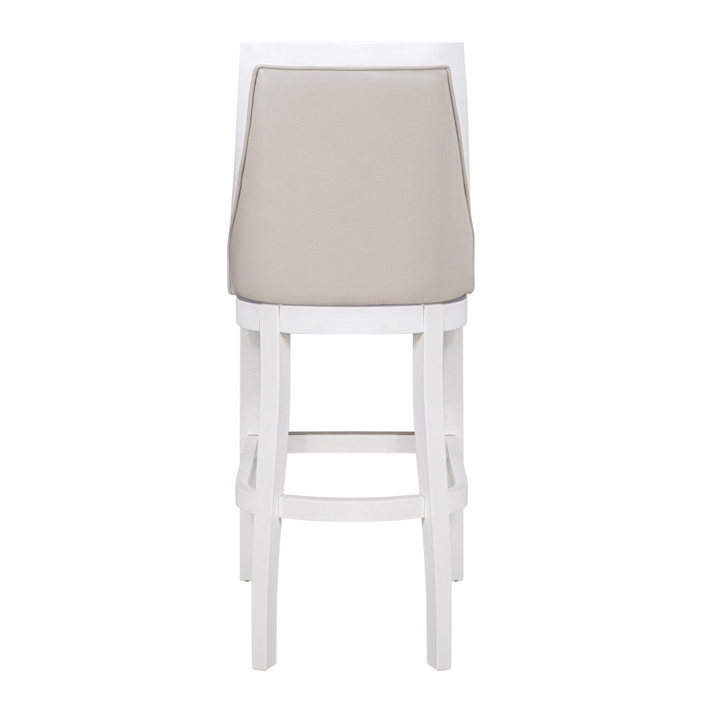 Gray & White Faux Leather & Solid Wood Bar Height Swivel Bar Chair