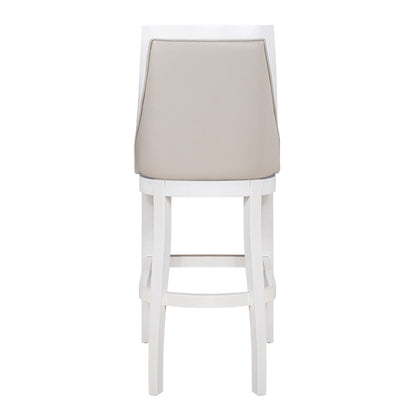 Gray & White Faux Leather & Solid Wood Bar Height Swivel Bar Chair