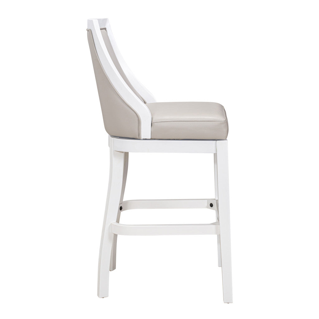 Gray & White Faux Leather & Solid Wood Bar Height Swivel Bar Chair