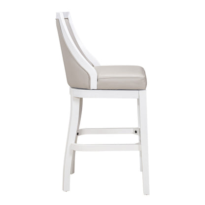 Gray & White Faux Leather & Solid Wood Bar Height Swivel Bar Chair