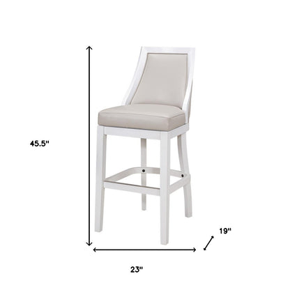 Gray & White Faux Leather & Solid Wood Bar Height Swivel Bar Chair