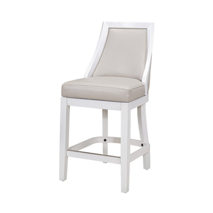 Gray & White Faux Leather & Solid Wood Counter Height Swivel Bar Chair