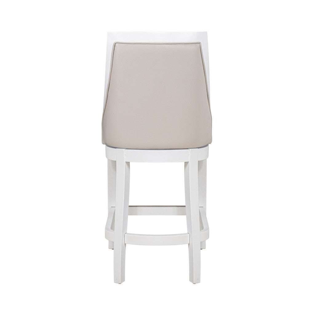 Gray & White Faux Leather & Solid Wood Counter Height Swivel Bar Chair