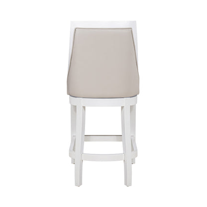 Gray & White Faux Leather & Solid Wood Counter Height Swivel Bar Chair