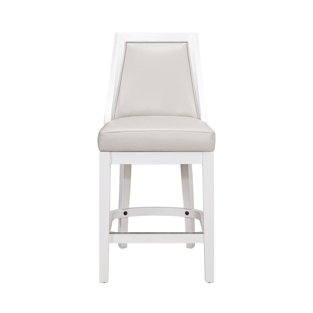 Gray & White Faux Leather & Solid Wood Counter Height Swivel Bar Chair