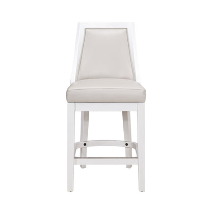 Gray & White Faux Leather & Solid Wood Counter Height Swivel Bar Chair