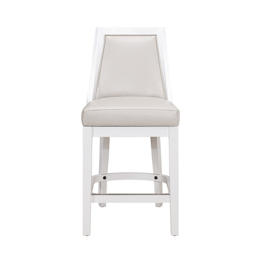 Gray & White Faux Leather & Solid Wood Counter Height Swivel Bar Chair