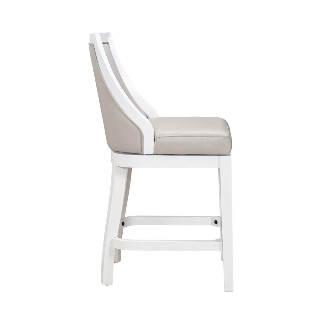 Gray & White Faux Leather & Solid Wood Counter Height Swivel Bar Chair