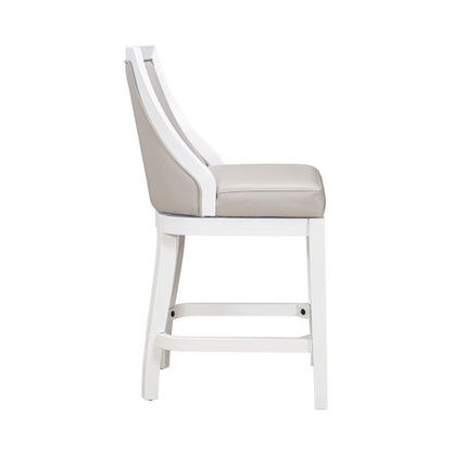 Gray & White Faux Leather & Solid Wood Counter Height Swivel Bar Chair